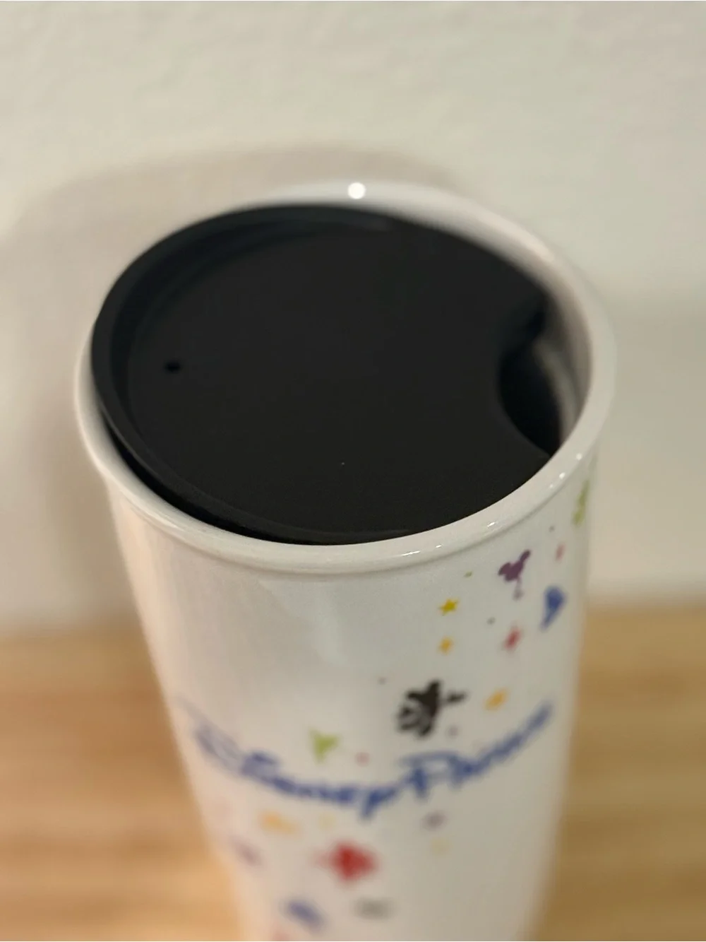 Disney Parks Starbucks White Ceramic Tumbler Cup 12 oz With Lid